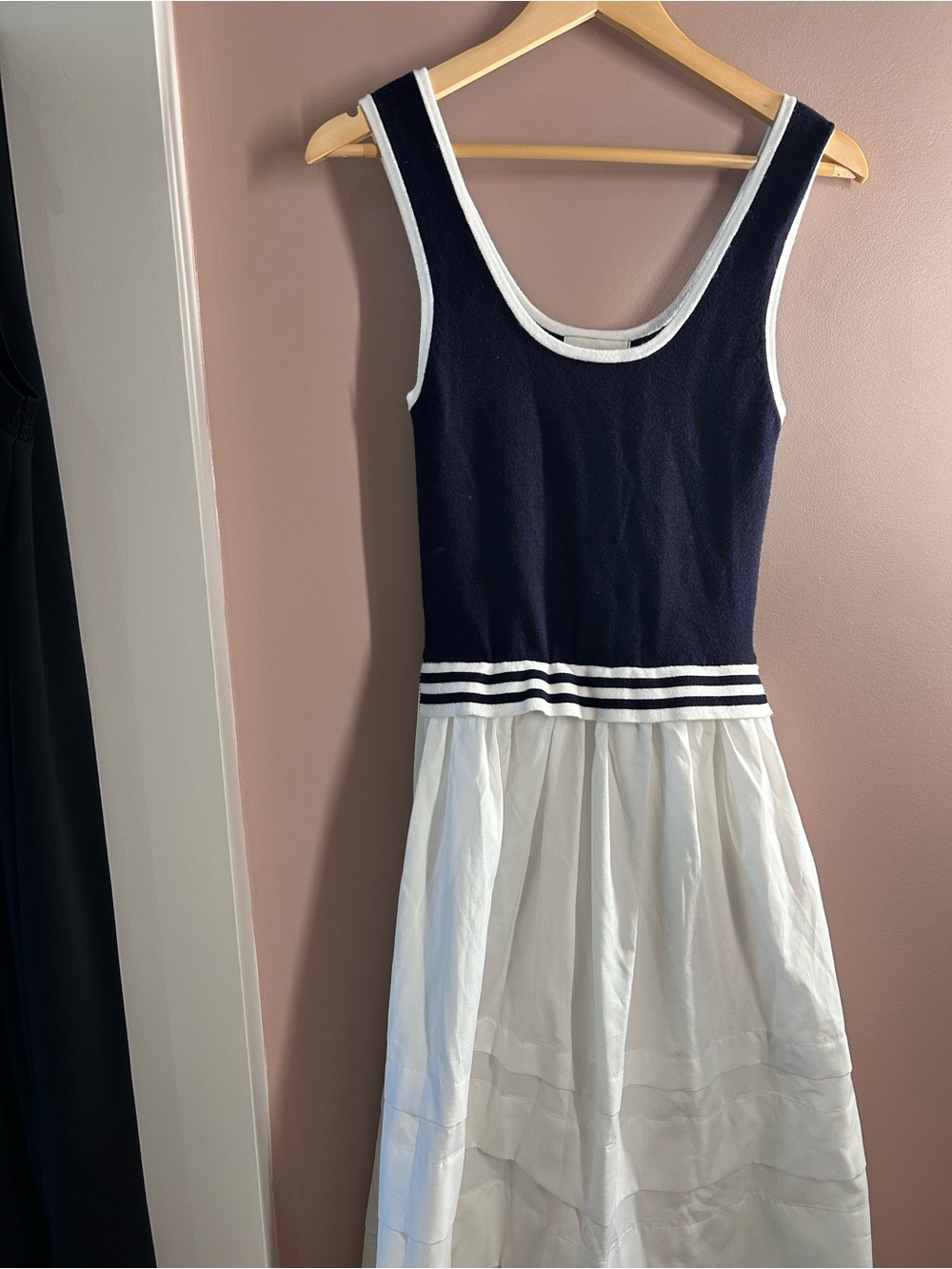 Navy and White Sleeveless Knit Bodice Midi Dress by Fifteen Twenty. NWT - XS